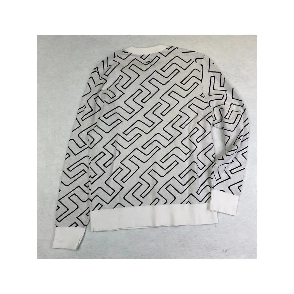 NWT J.Lindeberg Bridge Swirl Monogram Golf Sweater, Large, Navy White, 195$